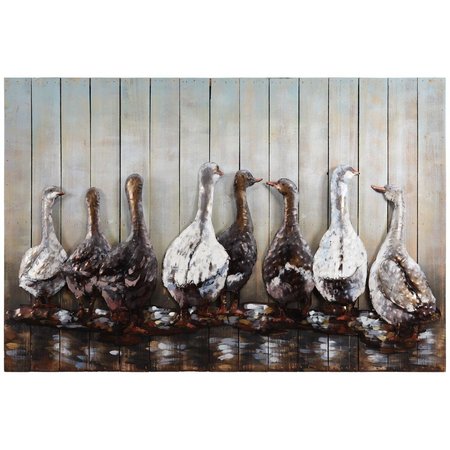 EMPIRE ART DIRECT Ducks Handed Painted Iron Wall Sculpture on Wooden Wall Art PMO-171102-3248